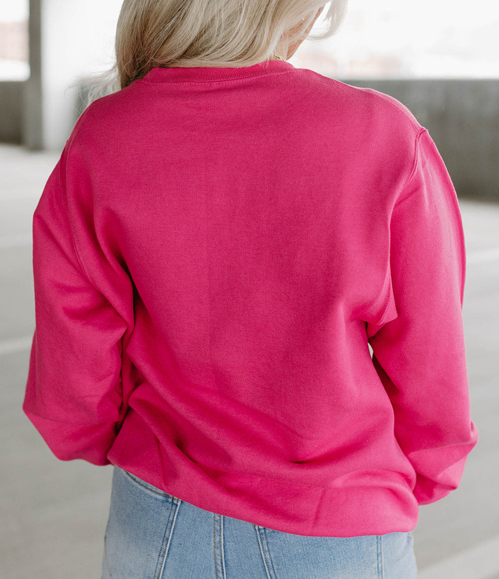 Cow & Sequin Double Heart Patch Graphic Sweatshirt