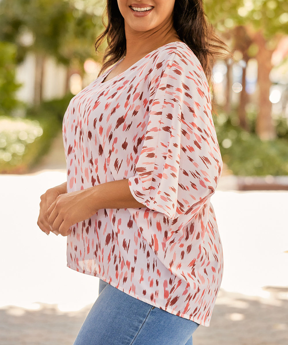 Printed 3/4 Dolman Sleeve Plus Size Blouse