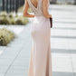 Apricot V Neck Row Pleated Waist Slit Maxi Dress