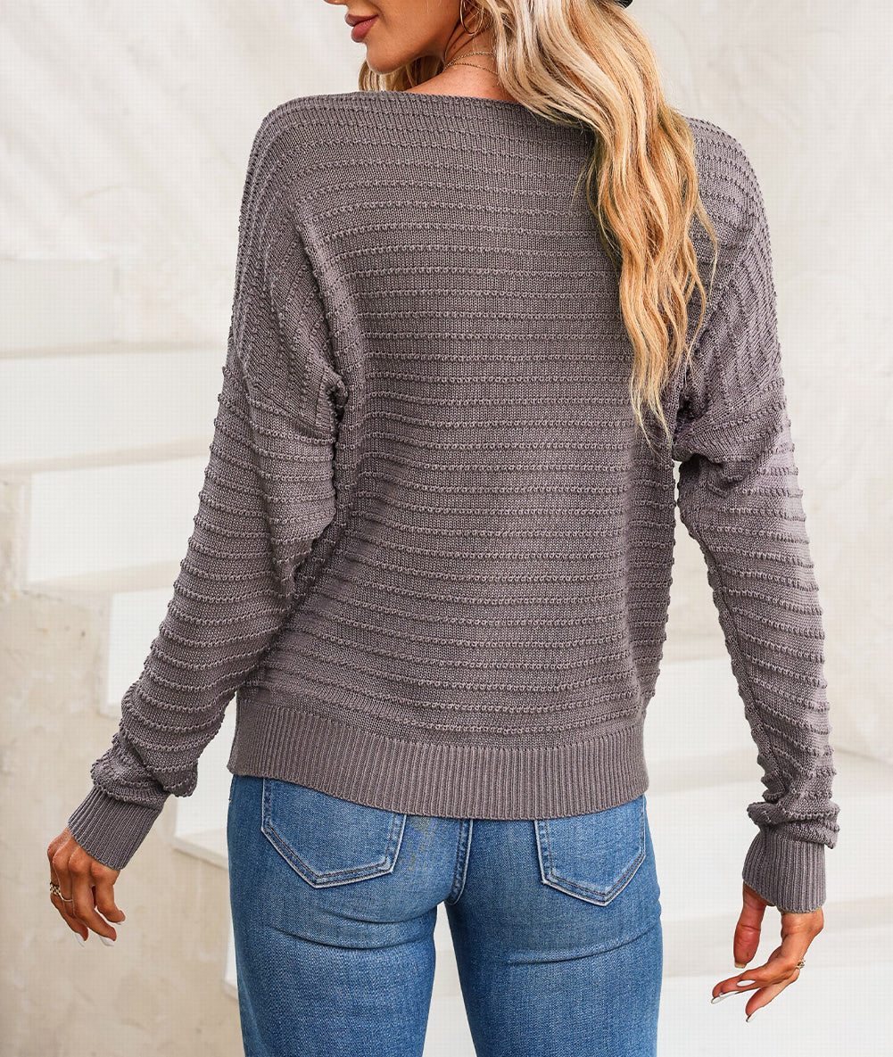 Textured Knit Round Neck Dolman Sleeve Sweater