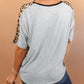 Leopard Bowknot Baseball Graphic Contrast Crewneck Tee