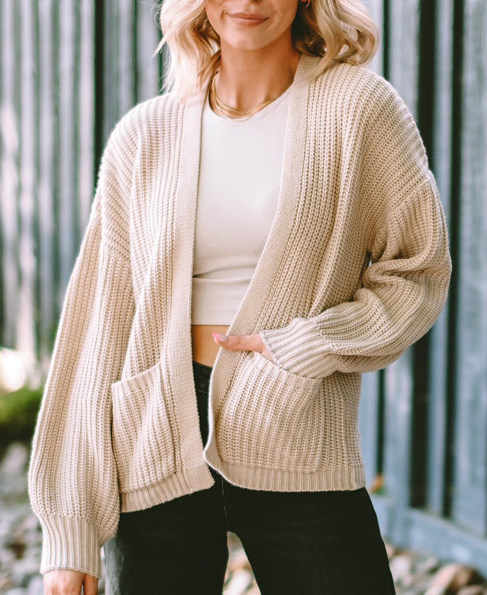 Solid Pocketed Open Short Cardigan