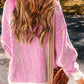 Striped Textured Knit Contrast Edge Loose Sweater