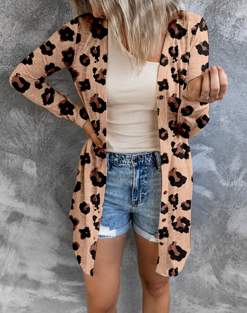 Leopard Printed Open Front Cardigan