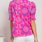 Floral Print Frilled Neck Smocked Puff Sleeve Blouse