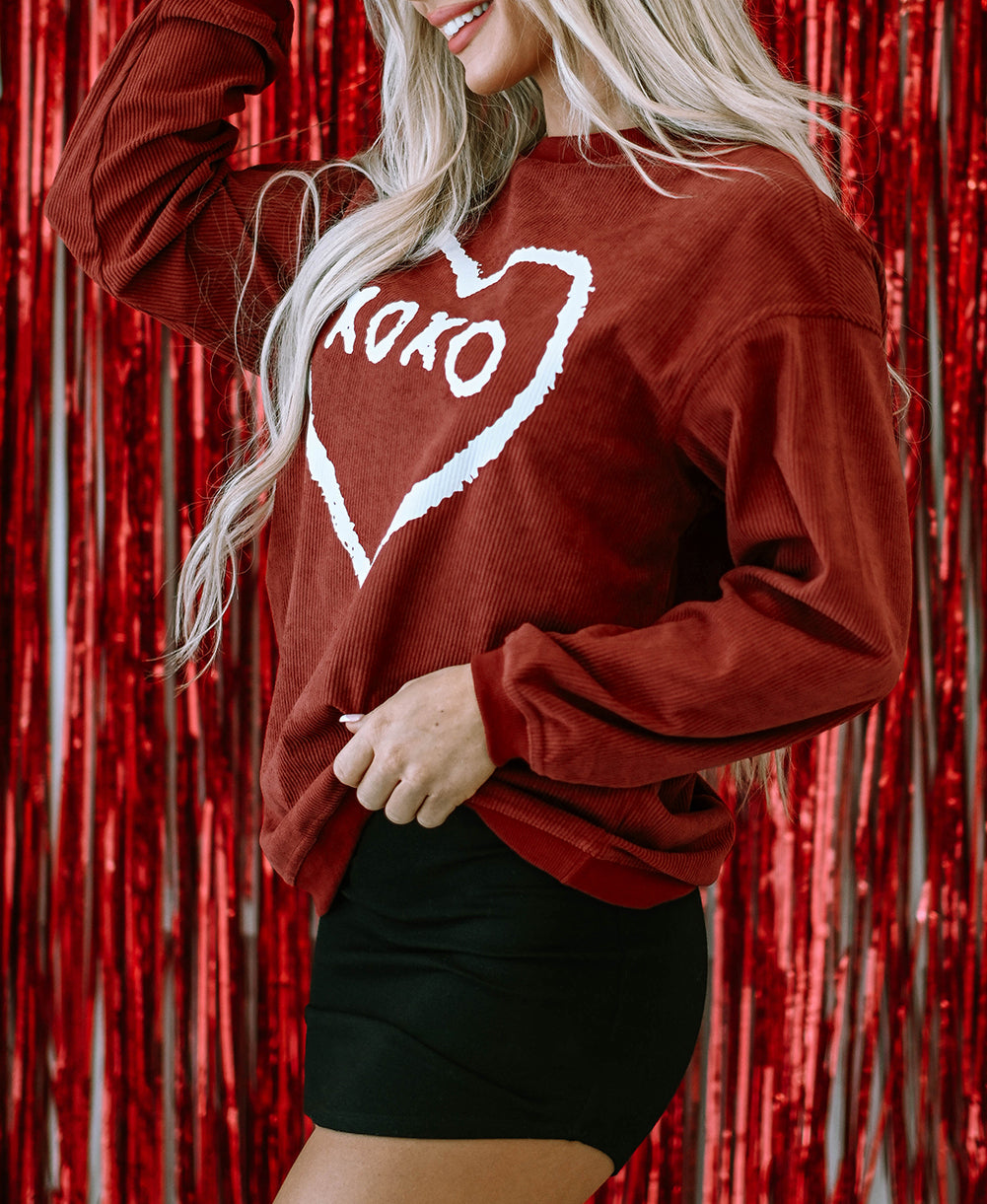 XOXO Heart Shape Graphic Corded Sweatshirt