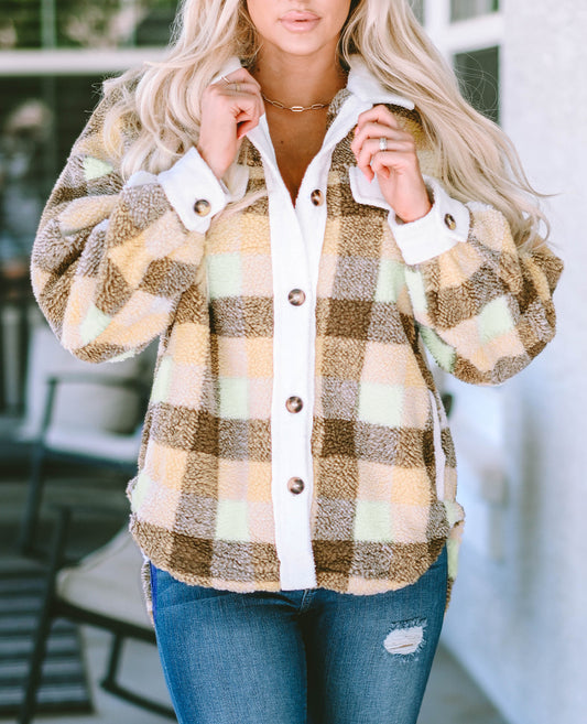Plaid Sherpa Flap Pocket Shacket