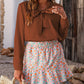 Solid Bow Tie Long Sleeve Blouse