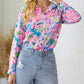 Abstract Floral Print Buttoned Sheath Long Sleeve Shirt