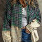 Plaid Patchwork Chest Pocket Button up Shacket