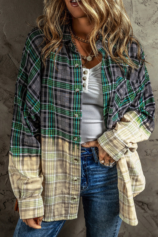 Plaid Patchwork Chest Pocket Button up Shacket