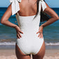 Ribbed Twist Front Knotted Shoulder One Piece Swimsuit