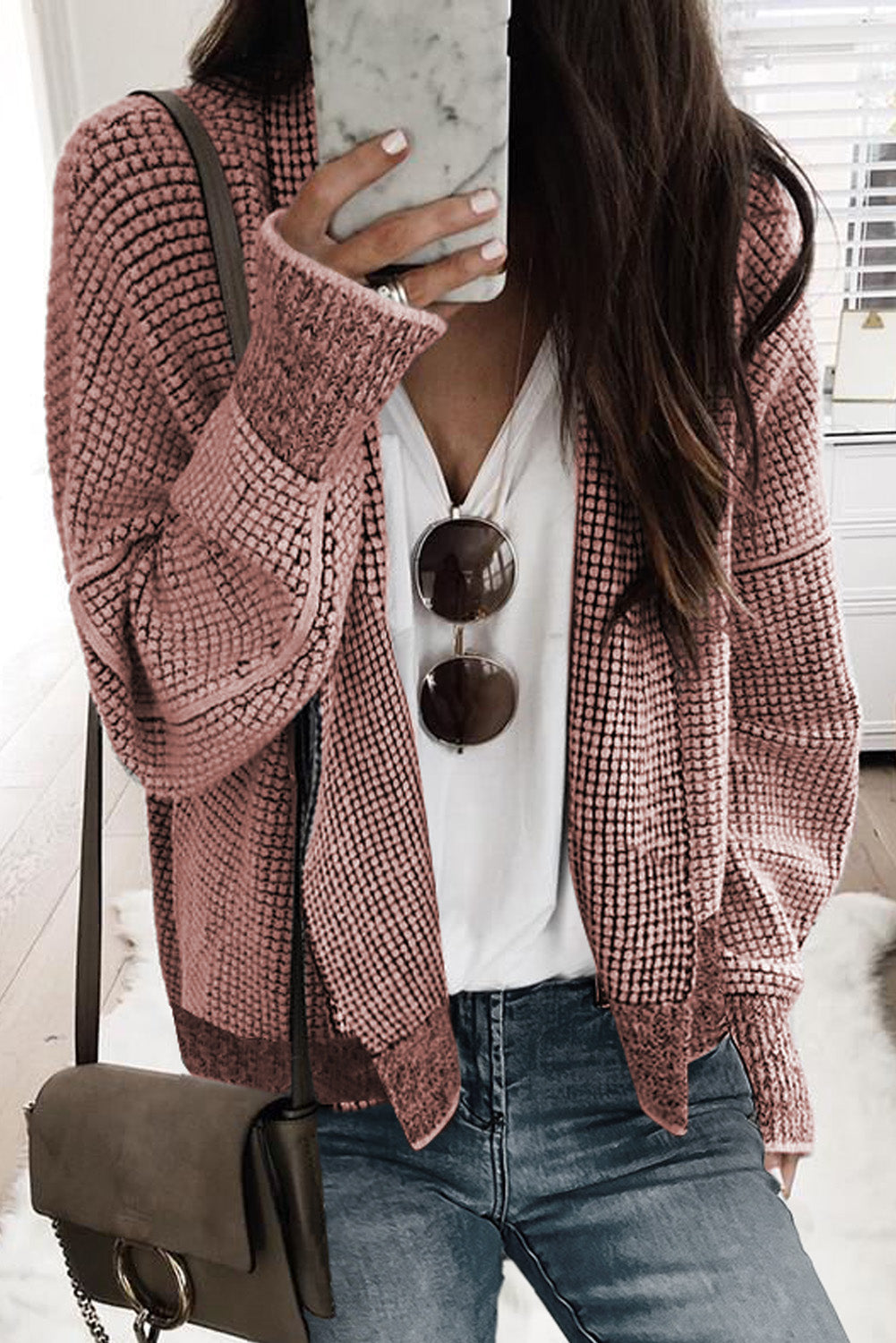 Plaid Contrast Trim Open Front Cardigan