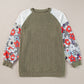 Plus Size Textured Floral Patchwork Raglan Sleeve Blouse