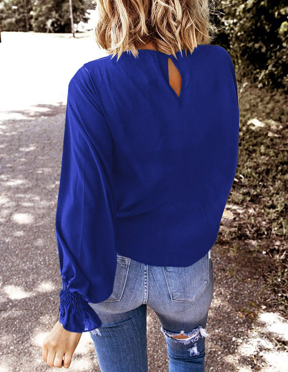 Crew Neck Ruffle Bubble Sleeve Top