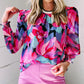 Floral Print Ruched Sleeve Puff Sleeve Blouse