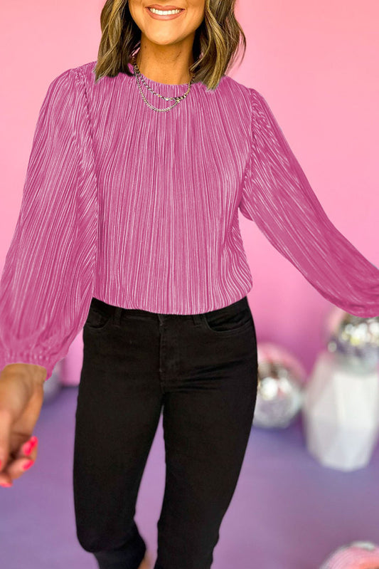 Pleated Luster Long Sleeve Blouse