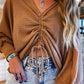 V-Neck Drawstring Dolman Sleeve Waffle Knit Top