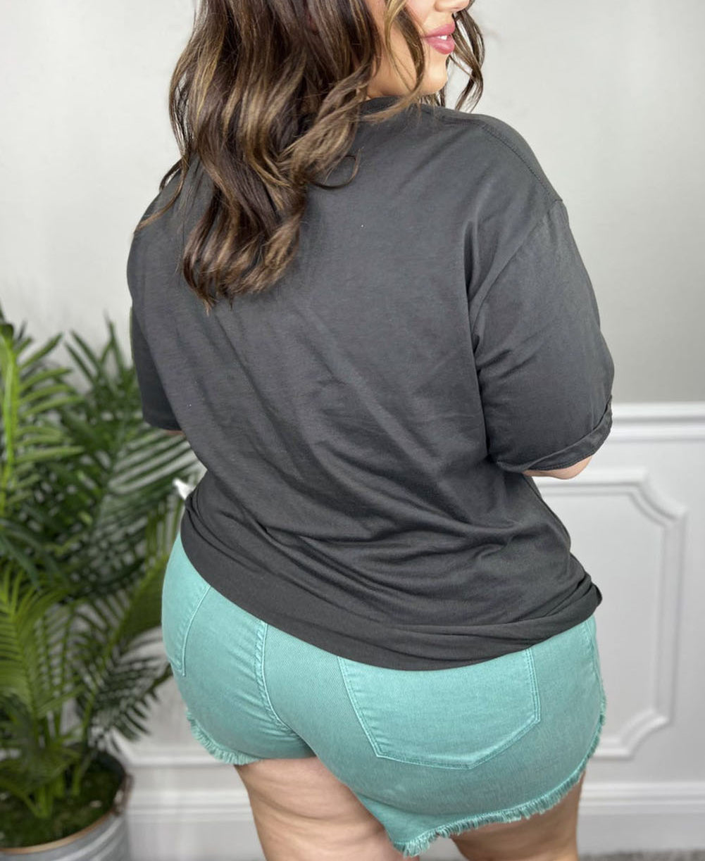 Plus Size Retro Guitar Roses Graphic Washed T-shirt