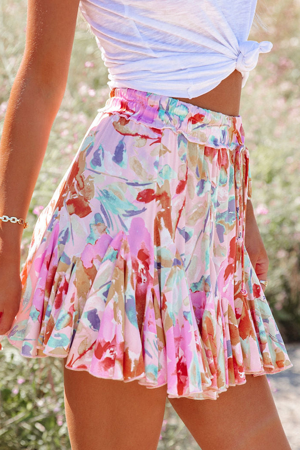 Abstract Floral Print Ruffled Mini Skirt