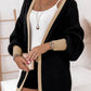 Contrast Trim Open Front Lantern Sleeves Cardigan