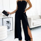 Spaghetti Straps Slit Leg Jumpsuit with Pockets