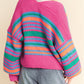 Stripe Colorful Puff Sleeve Drop Shoulder Loose Cardigan