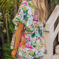 Tropical Floral Print Ruffled Short Sleeve Blouse