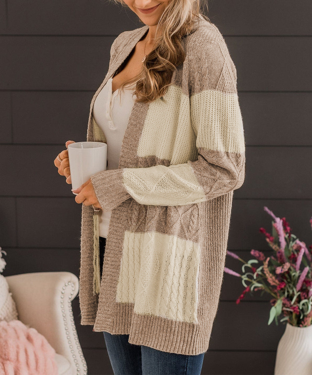 Color Block Textured Knit Open Front Cardigan