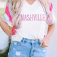 Rhinestone NASHVILLE Striped Raglan Sleeve V Neck T Shirt