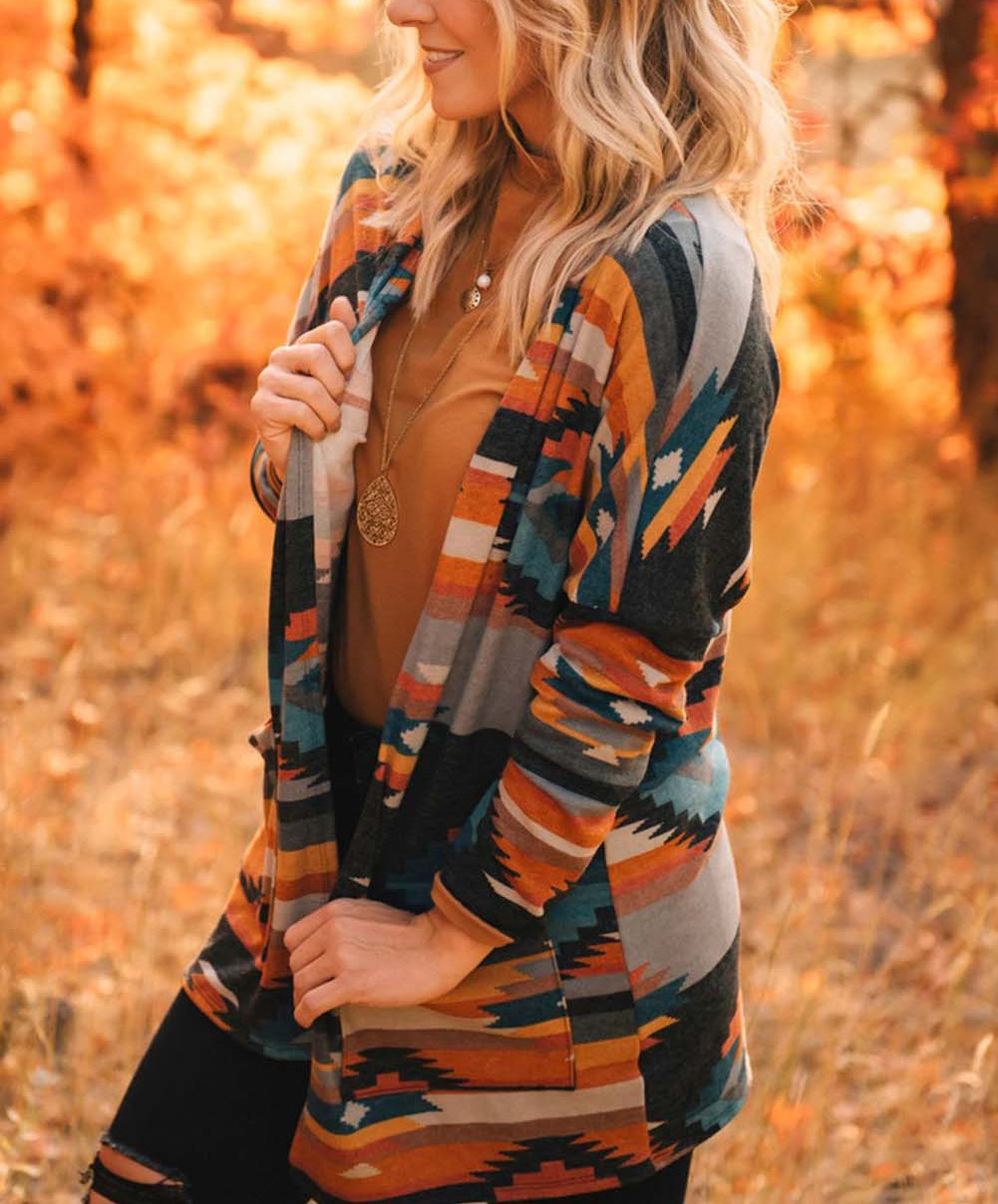 Western Tribal Aztec Print Cardigan