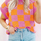 Colorblock Plaid Pattern Ribbed Trim Sweater Tank Top