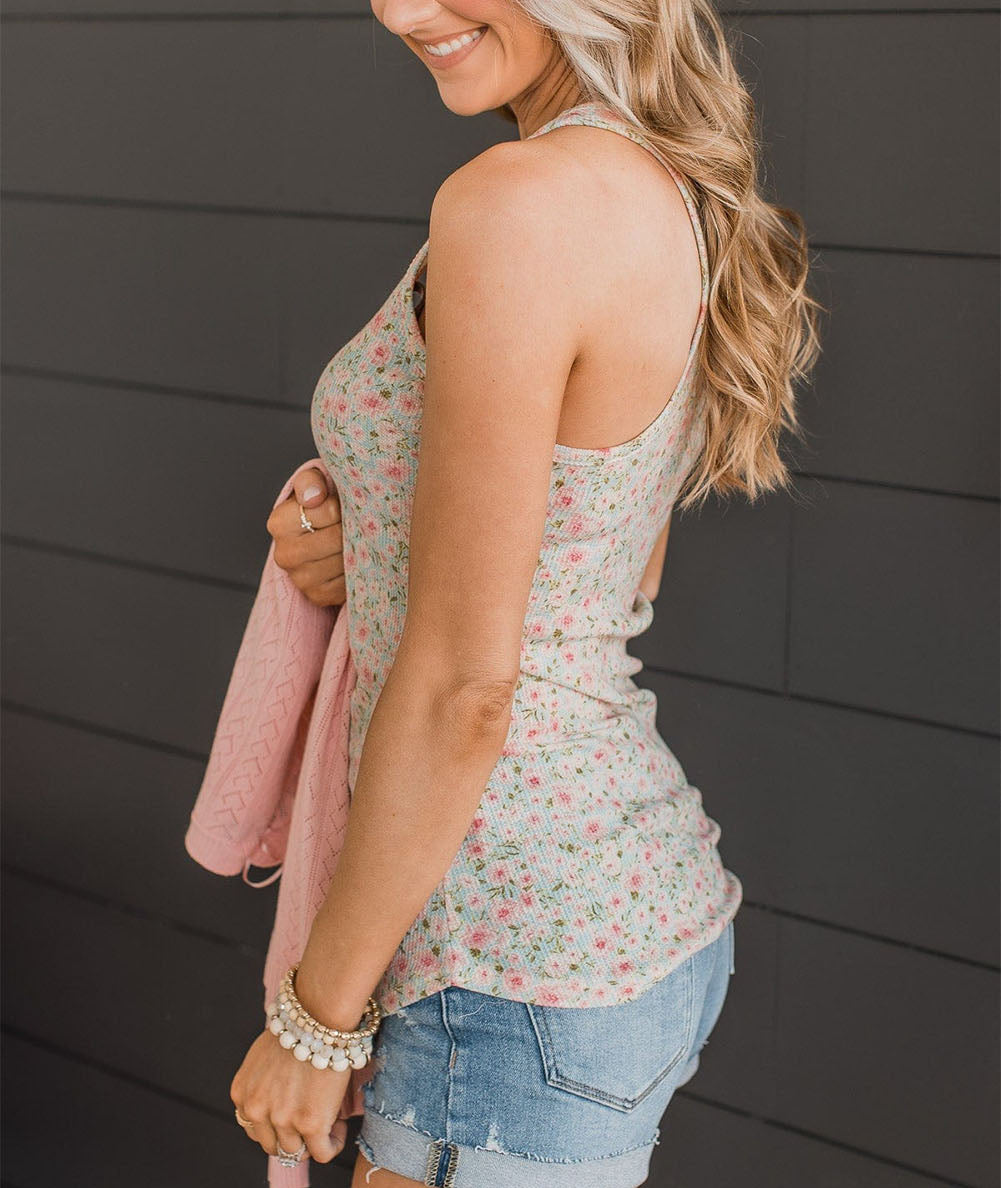 Floral Print Scoop Neck Racerback Tank Top