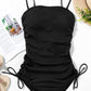 Ribbed Drawstring Sides Cutout One Piece Swimsuit