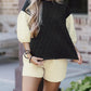 Color Block Quilted 3/4 Sleeve Top and Shorts Set