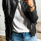 Solid Faux Leather Zipper Slim Fit Bomber Jacket