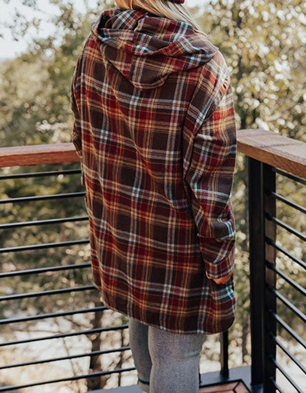 Plus Size Plaid Kangaroo Pocket Drawstring Hoodie