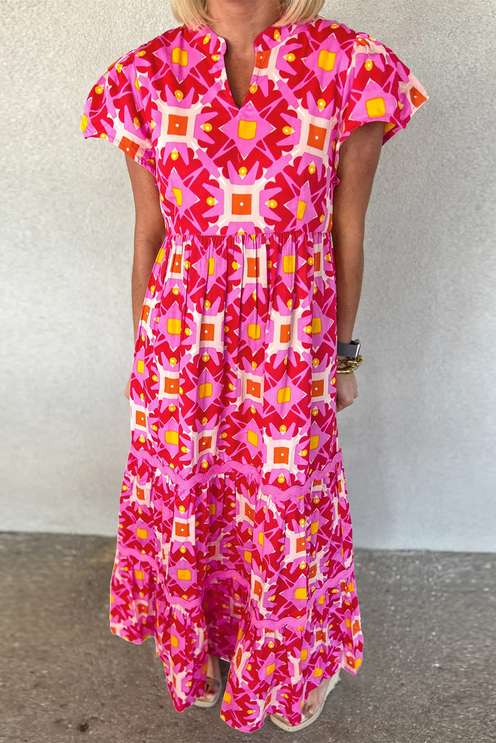 Geo Print V-neck Maxi Dress