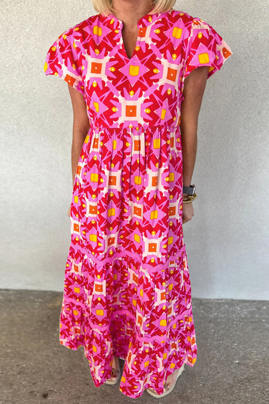 Geo Print V-neck Maxi Dress