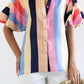 Color Block Striped Puff Sleeve Buttoned Shirt