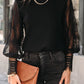 Black Sheer Lace Mesh Bishop Sleeve Top