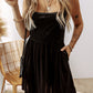 Velvet Square Neck Sleeveless High Waist Mini Dress with Pockets