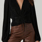 Pleated Drawstring Cinched Waist Bubble Sleeve Top