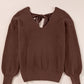 Lantern Sleeve V Neck Knot Back Sweater