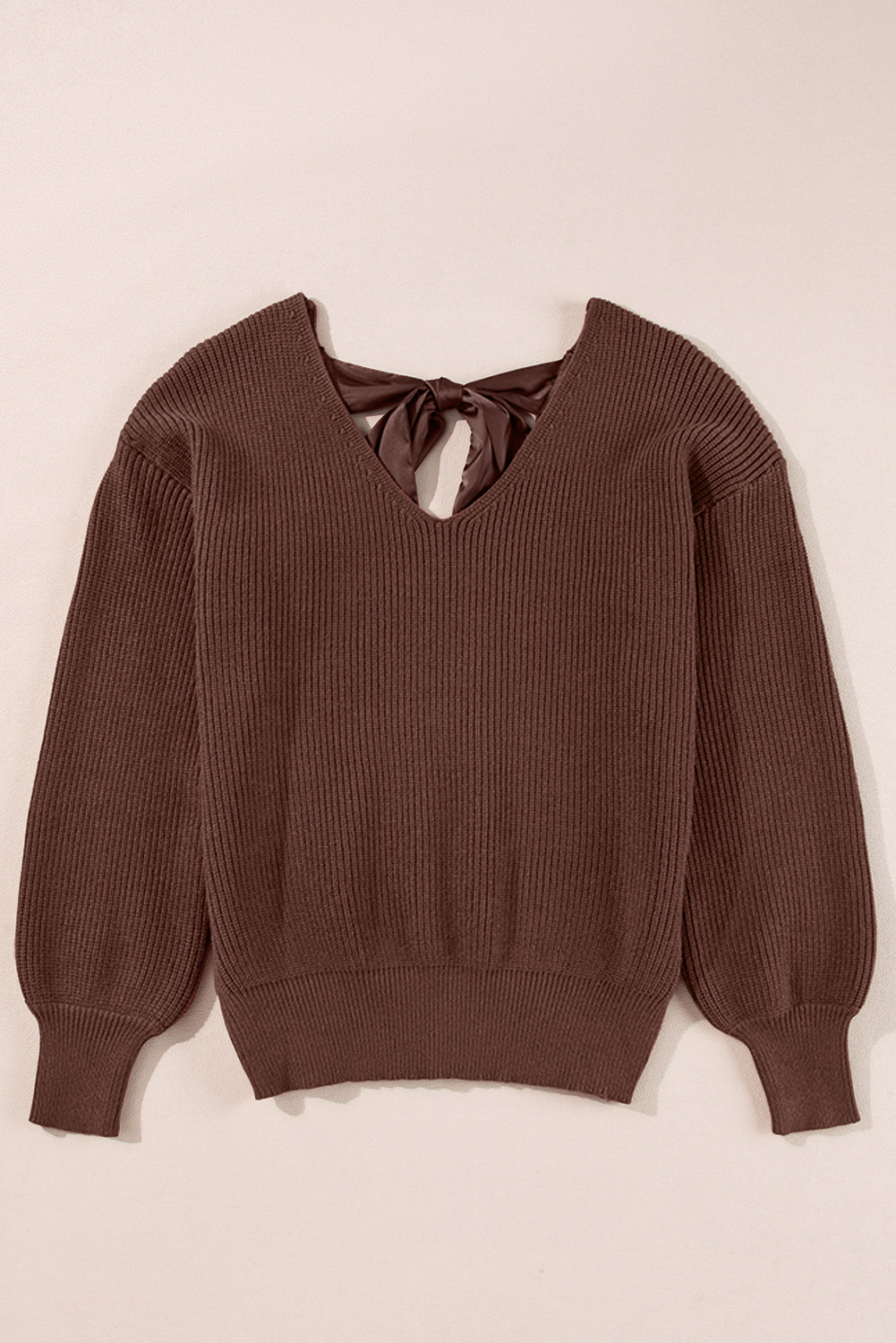 Lantern Sleeve V Neck Knot Back Sweater