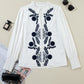 Floral Embroidered Shirred Sleeve Elegant Shirt