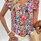 Tiered Ruffled Sleeve Floral Blouse