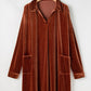 Plus Size V Neck Collared Pleated Back Rounded Hem Velvet Dress