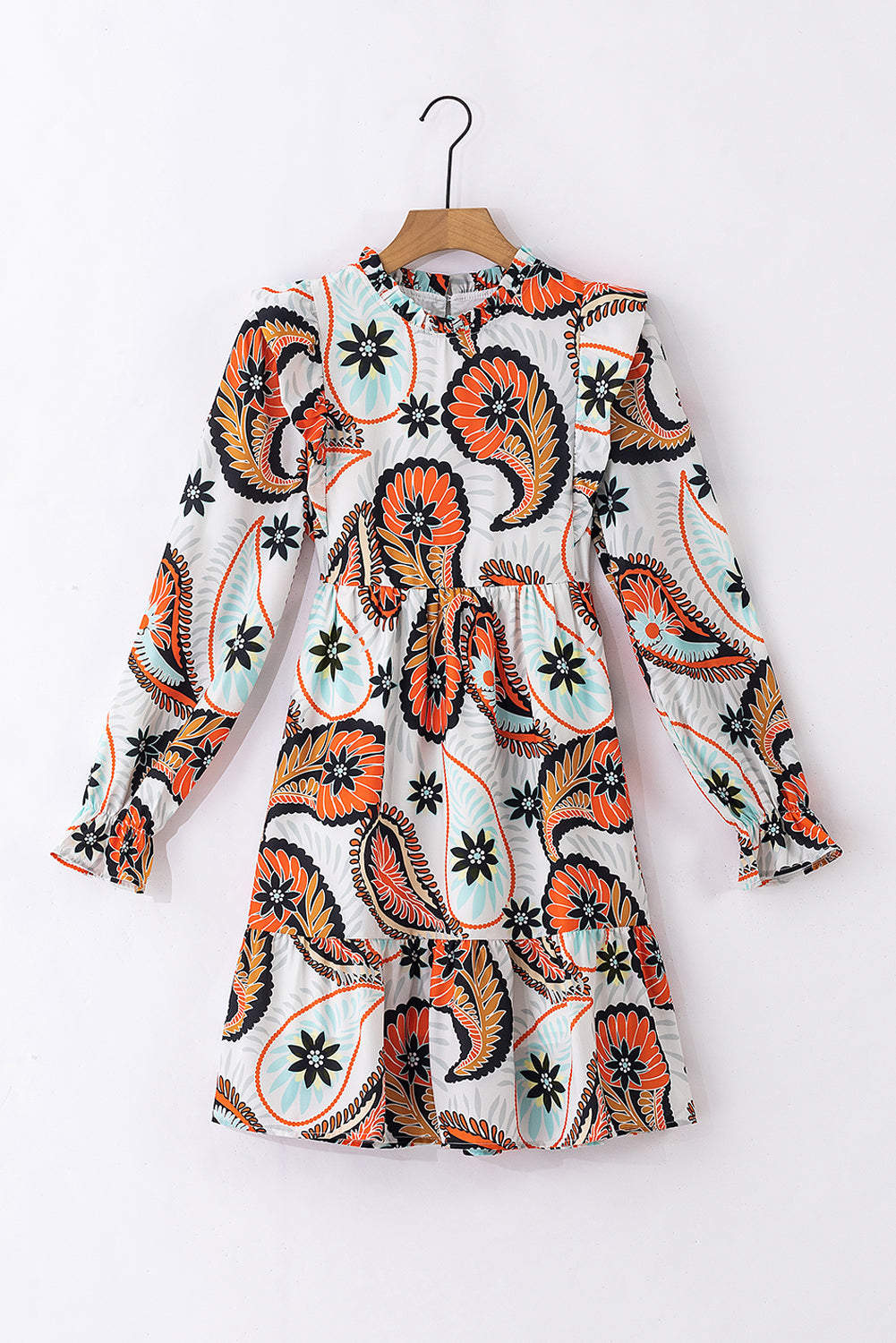 Printed Boho Paisley Floral Print Puff Sleeve Mini Dress