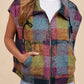 Plaid Print Side Pockets Zipped Loose Vest